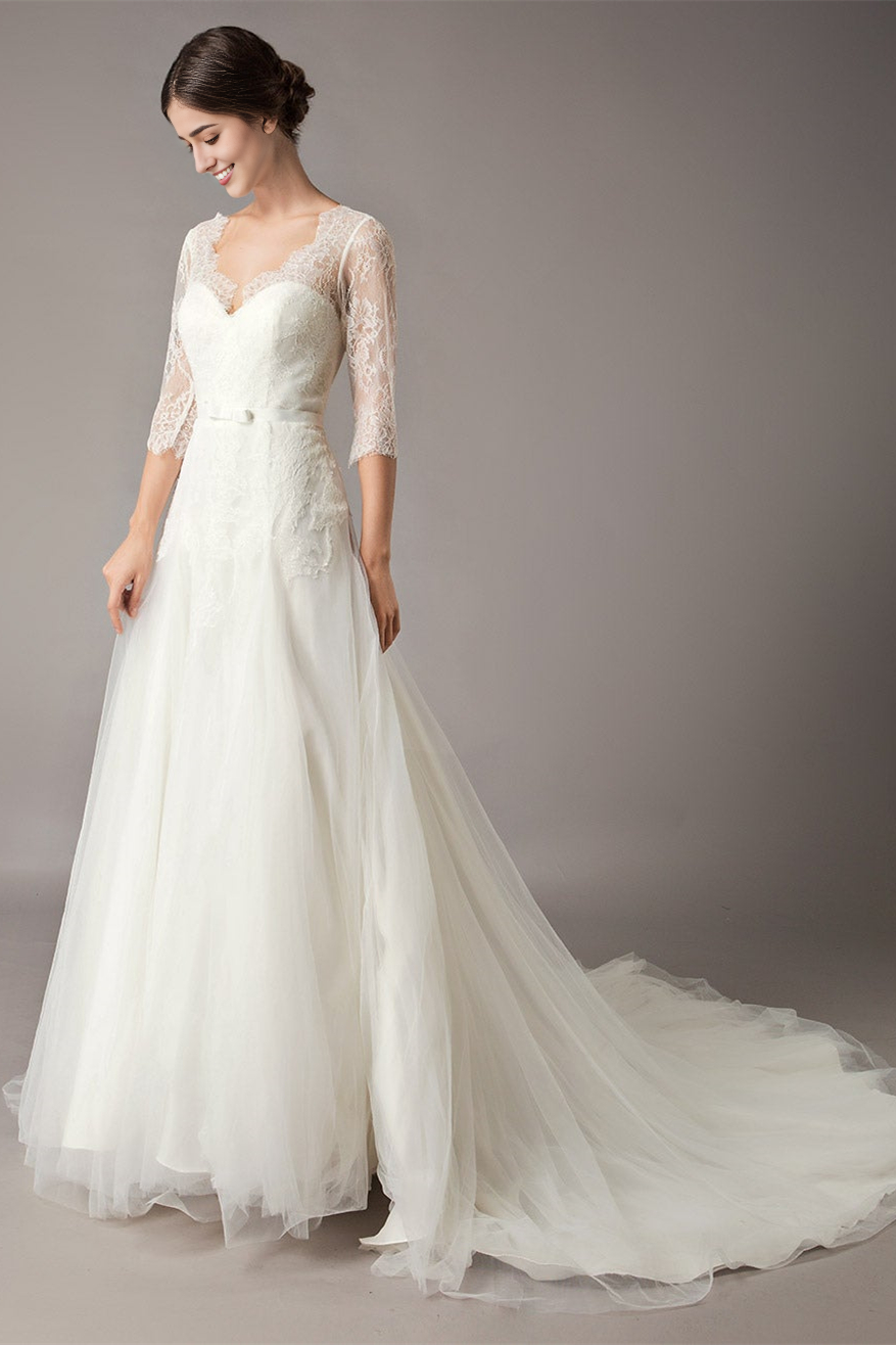 Robe de mariée mi-longue en dentelle Weitese
